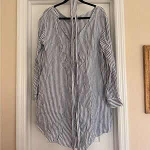 Striped Blue and White Button-Up Dress